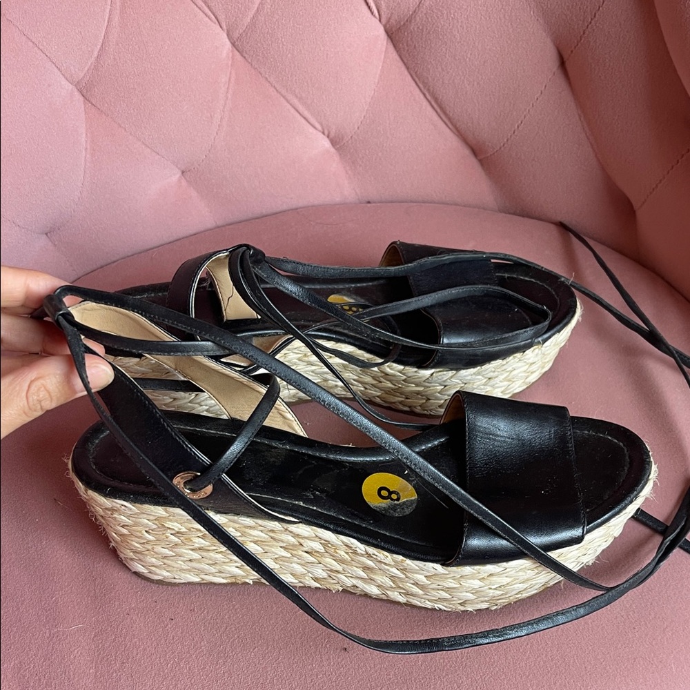 Black Espadrille Wedge Sandals